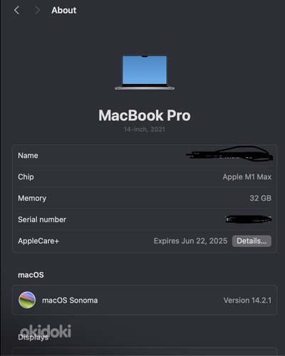 Macbook PRO 14 M1 MAX 24 GPU 512GB Nvme 32GB RAM (foto #3)
