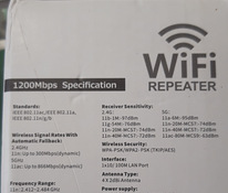 Juhtmeta repiiter Wi-Fi 5G Hz, 1200 Mbps