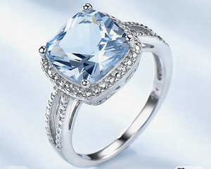 Серебряное кольцо 925 пробы с голубым топазом и аквамарином (1 фото из 2)