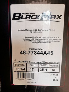 Mercury Propeller Black Max 13,25 × 17 (75–125 л.с.) (2 фото из 2)