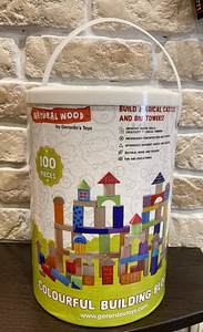 Kuubikud kujunditega, värvilised, naturaalne puit 100 tk.