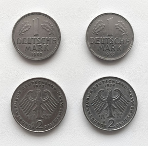 Saksa mündid 1950, 1957, 1973, 1974 (1 foto / 2)
