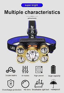 Pealamp 5xLED XP-E, laetav USB kaudu (3 foto / 9)