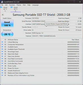 Samsung Kaasaskantav SSD T7 Shield 2TB - 25 Töötundi! (5 foto / 5)