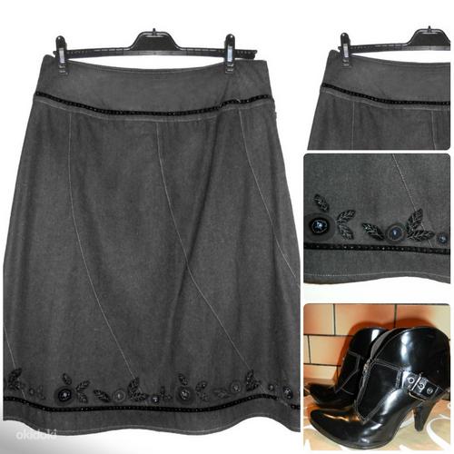 Mosaic теплая длинная серая юбка с вышивкой и бисером, 42-XL (фото #2)