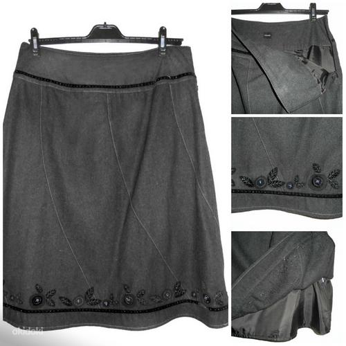 Mosaic теплая длинная серая юбка с вышивкой и бисером, 42-XL (фото #3)