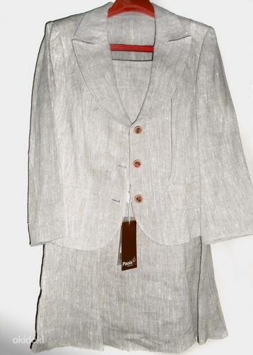 Элегантный льняной костюм-пиджак и юбка, 40-L-XL, новый (фото #2)