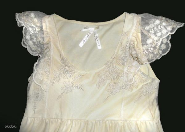 Нарядное золотисто-бежевое кружевное платье, 38-40-M-L (фото #1)