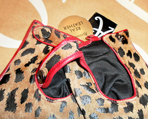 Ilusad veinipunane-leopard täisnahast kindad, M-L, uued (4 foto / 5)