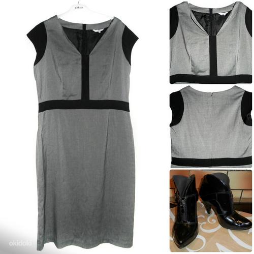Красивое серое с черным офисное платье-футляр, 44-48-XL-2XL (фото #1)