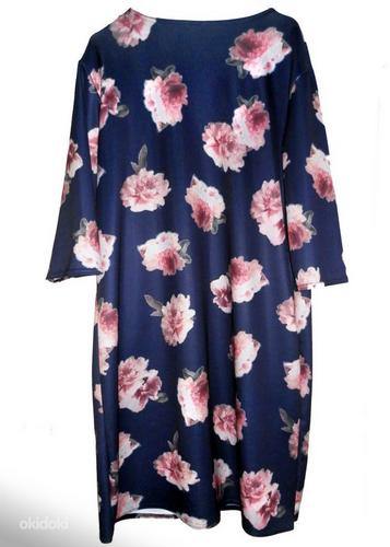 Темно-лиловое платье-стрейч с цветочным узором, 50-52-XL-2X (фото #2)