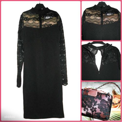 BikBok черное маленькое платье футляр стрейч с кружевом, S-M (фото #3)