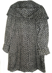 Efektne valge-hall-must mantel kapuutsiga, XL-2XL-Ru54 (8 foto / 9)