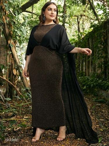 Нарядное черное -бронза длинное платье с накидкой, 2XL,новое (фото #1)