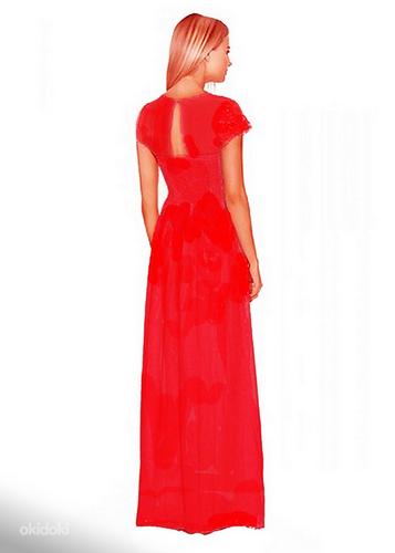 Ярко-красное шифоновое длинное вечернее платье, 40- 42-UK14 (фото #7)