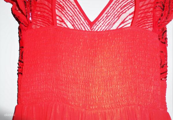 Ярко-красное шифоновое длинное вечернее платье, 40- 42-UK14 (фото #9)