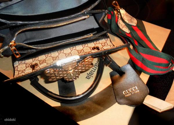 Gucci черно-бежевая сумочка с пчелой в руку-на плечо (фото #3)