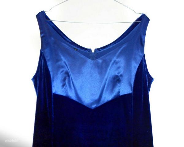 Эффектное бархатное ярко-синее длинное платье, 42-46-XL-2XL (фото #1)