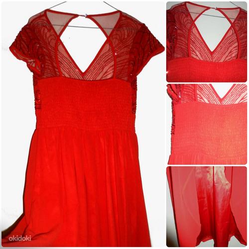 Ярко-красное шифоновое длинное вечернее платье, 40- 42-UK14 (фото #3)
