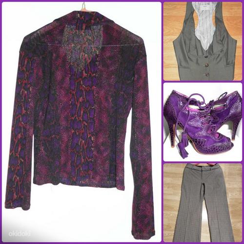 Лиловый комплект: блузка-стрейч, 38-40-M-L и колье, новый (фото #3)