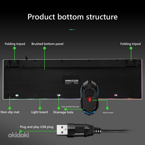 Limeide GTX300 Проводная USB LED клавиатура с мышью, белый (фото #2)