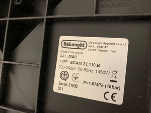 LOT! Kohvimasin DELONGHI ECAM22.110B 1450 W 15 Bar (2 foto / 10)