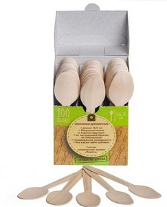 LOT! UUS Komplektis 100 ECO lusikat 165mm puit (1 foto / 5)