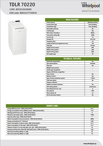 A+++ energia Whirlpool pealtlaetav pesumasin 7kg (TDLR70220) (7 foto / 7)