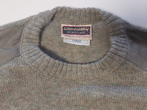 Sweater Glenhusky of Scotland 100% Wool Leather Patch L (2 foto / 8)
