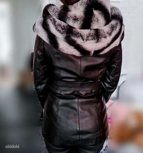 Кожанное пальто с мехом шиншиллы (фото #4)