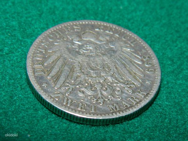 Серебряные 2 марки 1899 F Германская империя 900 пр (фото #2)