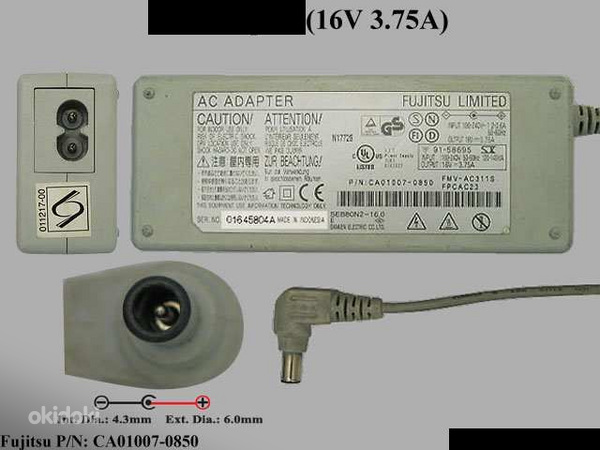 Fujitsu toiteadapter-laadija 16 V 3,75 A töökorras (foto #1)