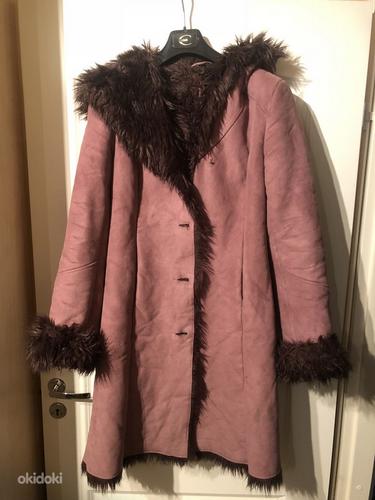 Женское теплое кожаное пальто-дубленка (фото #1)
