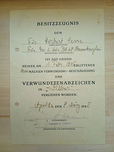 Saksa WW2. 3 Reichi hõbedane haavatumärk karbiga ja dokument (10 foto / 10)