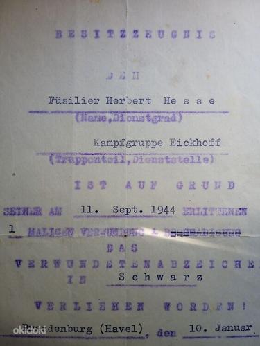 Немецкий 2 мс, 3 рейха черный знак раны с документом. (фото #7)