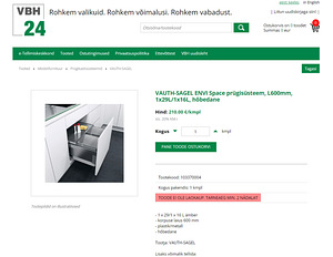 Prügikasti sahtli süsteem VAUTH-SAGEL ENVI köögikapile (5 foto / 7)