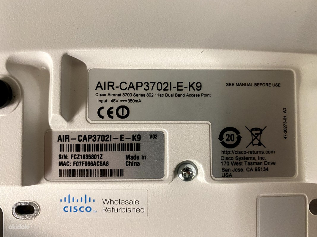 Cisco AIRCAP3702IEK9 2.4GHz Gigabit LAN/WLAN Access Point Tallinn