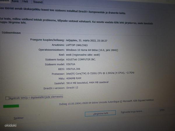 Sülearvuti Asus Vivobook X507U + laadija (foto #6)