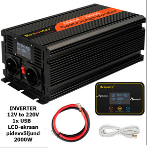 2000W pidevväljundiga inverter (12v 220v) 1x USB uus (1 foto / 2)