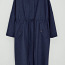 Пальто с кулиской и вертикальным карманом из шерсти синее (фото #2)
