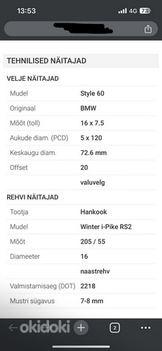 BMW 16” style 60 valuveljed + 205/55R16 Hankook naastrehvid (foto #10)
