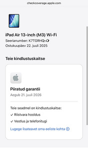 Apple iPad Air 13 M3 2025 128GB WiFi uueväärne! Gar 06.2026 (10 foto / 10)