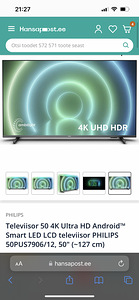 Televiisor Philips 50 4K ultra HD android Smart Led LCD (3 foto / 4)