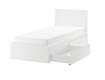 Каркас кровати МАЛМ, высокий, 2 ящика для белья, 90х200 см, белый/Лурой