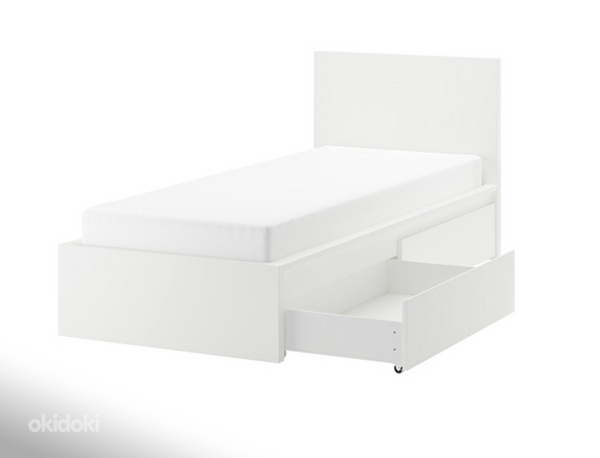 MALM voodiraam, kõrge, 2 pesukasti, 90x200 cm, valge/Luröy (foto #1)