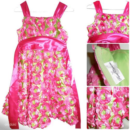 Ilus pidulik roosa-roheline 3D lilline kleit,146-152, uus (foto #2)