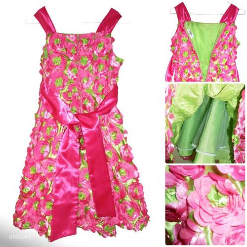 Ilus pidulik roosa-roheline 3D lilline kleit,146-152, uus (foto #3)