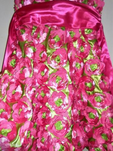 Ilus pidulik roosa-roheline 3D lilline kleit,146-152, uus (foto #4)
