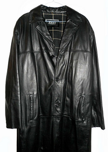 Saki Leather täisnahast meeste soe must pikk mantel, 54-XL