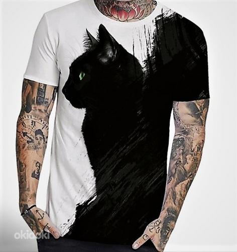 Черный кот мужская футболка с 3Д принтом, р.XL, новая (фото #3)